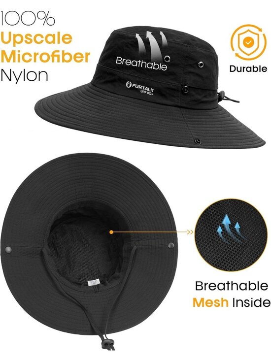 〽️Women Black Ponytail UPF 80+ Wide Brim Packable Cowboy Hat Beach Sun Hat